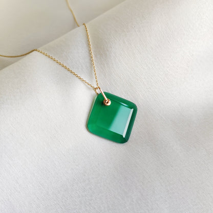 Natural Green Onyx Pendant, 14K Solid Yellow Gold Onyx Pendant, May Birthstone Pendant, Green Onyx Jewelry, Christmas Pendant