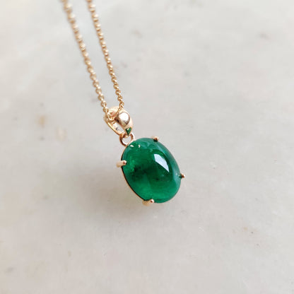 Natural Emerald Pendant, 14K Solid Yellow Gold Emerald Pendant, May Birthstone Pendant, Oval Zambian Emerald Pendant, Christmas Present