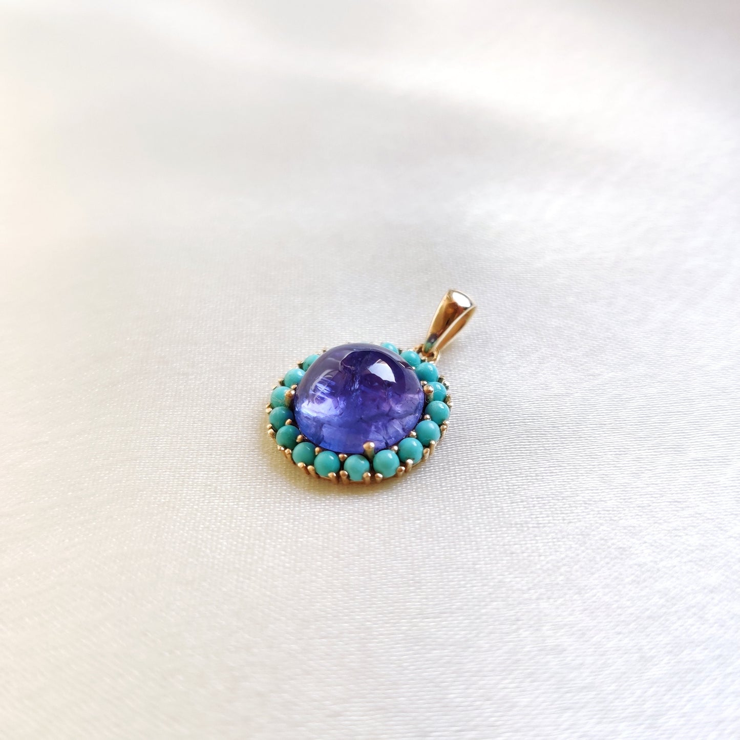 Natural Tanzanite & Turquoise Pendant set in 14K Solid Yellow Gold, December Birthstone Pendant, Dainty Turquoise Pendant, Tanzanite Jewelry