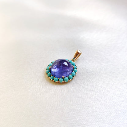 Natural Tanzanite & Turquoise Pendant set in 14K Solid Yellow Gold, December Birthstone Pendant, Dainty Turquoise Pendant, Tanzanite Jewelry