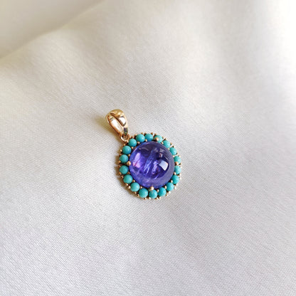 Natural Tanzanite & Turquoise Pendant set in 14K Solid Yellow Gold, December Birthstone Pendant, Dainty Turquoise Pendant, Tanzanite Jewelry