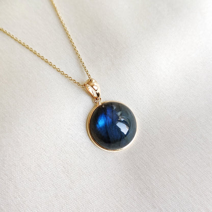 Natural Labradorite Pendant, 14K Solid Gold Labradorite Pendant, Solid Gold Pendant, November Birthstone, Bezel Pendant, Christmas Gift