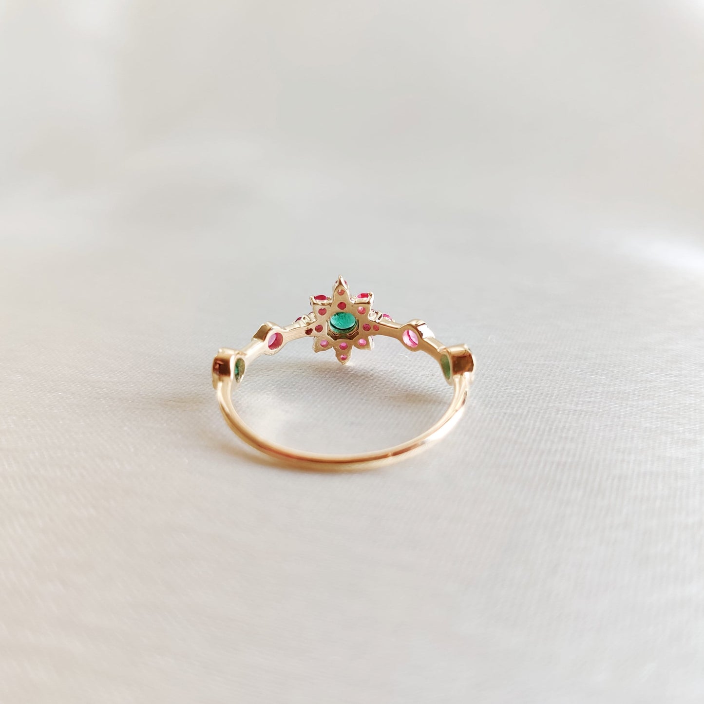 Natural Ruby & Emerald Ring, 14K Solid Yellow Gold Ruby and Emerald Ring, Dainty Ruby Emerald Ring, May July Birthstone, Christmas Present