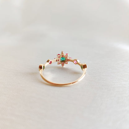 Natural Ruby & Emerald Ring, 14K Solid Yellow Gold Ruby and Emerald Ring, Dainty Ruby Emerald Ring, May July Birthstone, Christmas Present