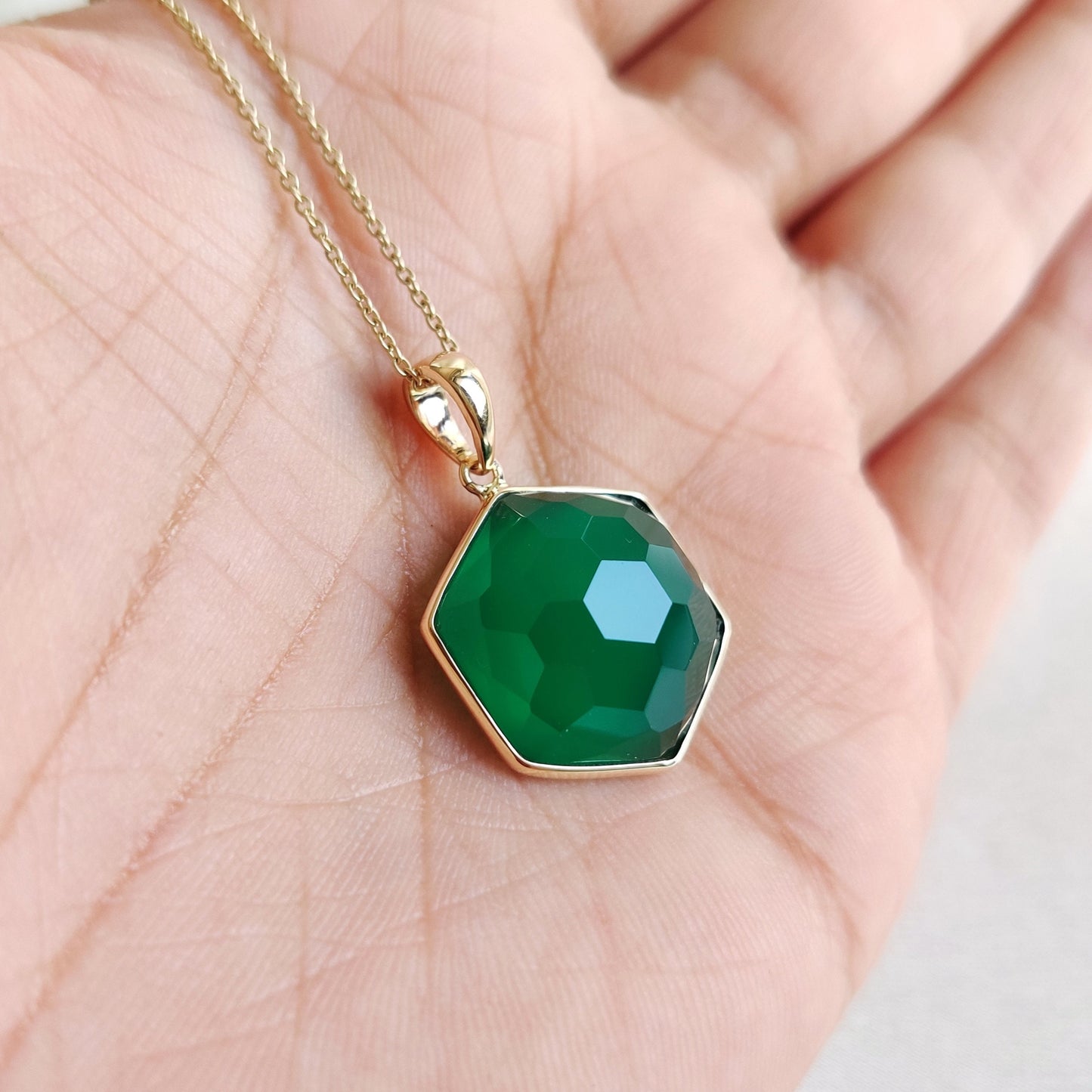 Natural Green Onyx Pendant, 14K Solid Yellow Gold Onyx Pendant, May Birthstone Pendant, Green Onyx Jewelry, Christmas Pendant