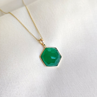 Natural Green Onyx Pendant, 14K Solid Yellow Gold Onyx Pendant, May Birthstone Pendant, Green Onyx Jewelry, Christmas Pendant