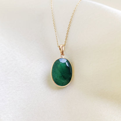 Natural Emerald Pendant, 14K Solid Yellow Gold Emerald Pendant, May Birthstone Pendant, Oval Emerald Bezel Pendant, Christmas Present