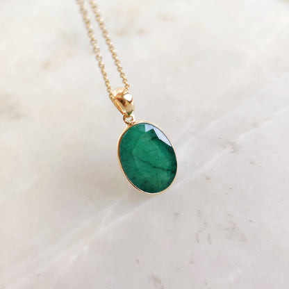 Natural Emerald Pendant, 14K Solid Yellow Gold Emerald Pendant, May Birthstone Pendant, Oval Emerald Bezel Pendant, Christmas Present