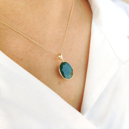 Natural Emerald Pendant, 14K Solid Yellow Gold Emerald Pendant, May Birthstone Pendant, Oval Emerald Bezel Pendant, Christmas Present