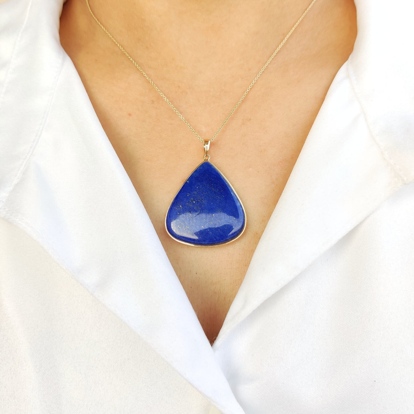 Natural Lapis Lazuli Pendant, 14K Yellow Gold Lapis Lazuli Pendant, Solid Gold Lapis Bezel Pendant, September Birthstone, Christmas Gift