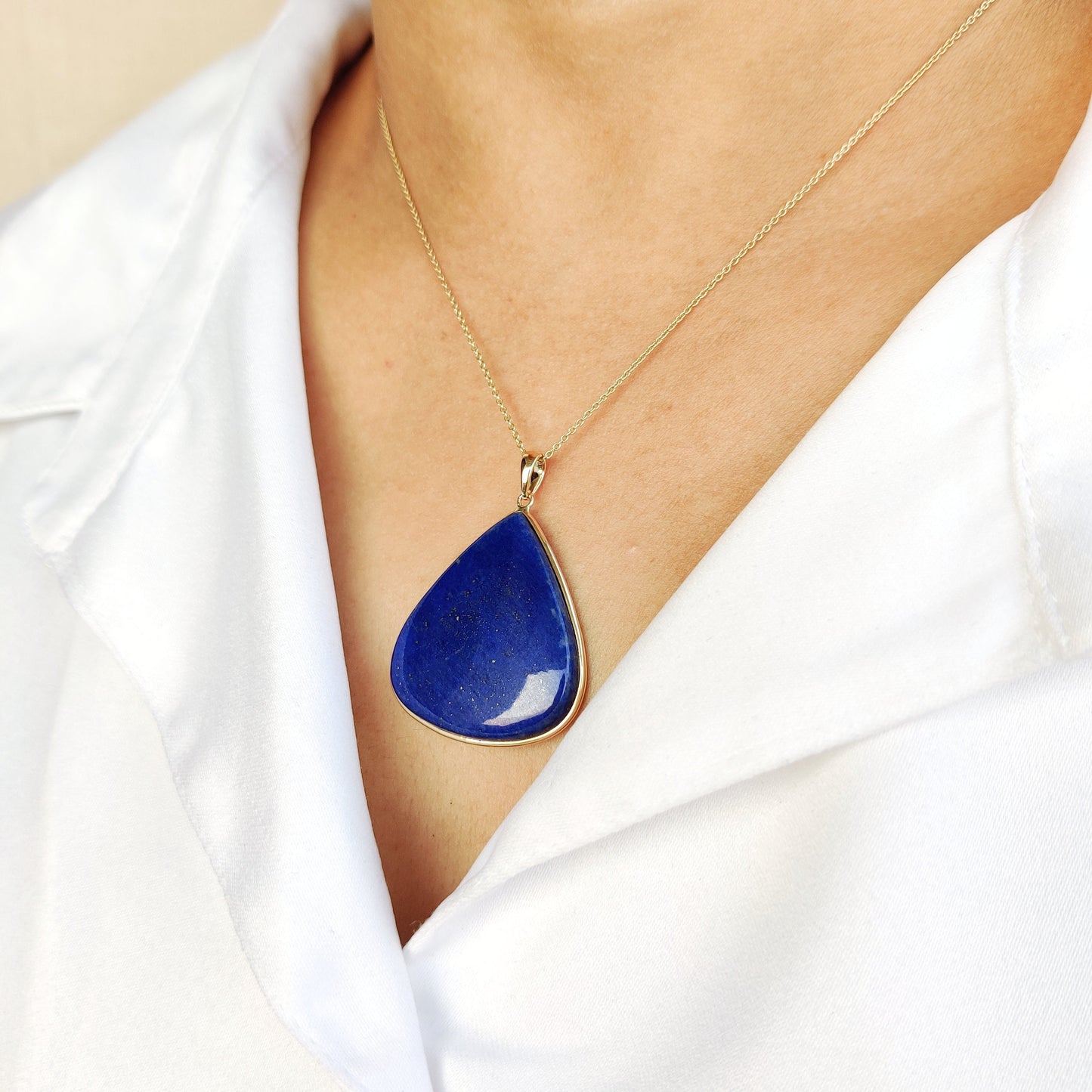 Natural Lapis Lazuli Pendant, 14K Yellow Gold Lapis Lazuli Pendant, Solid Gold Lapis Bezel Pendant, September Birthstone, Christmas Gift