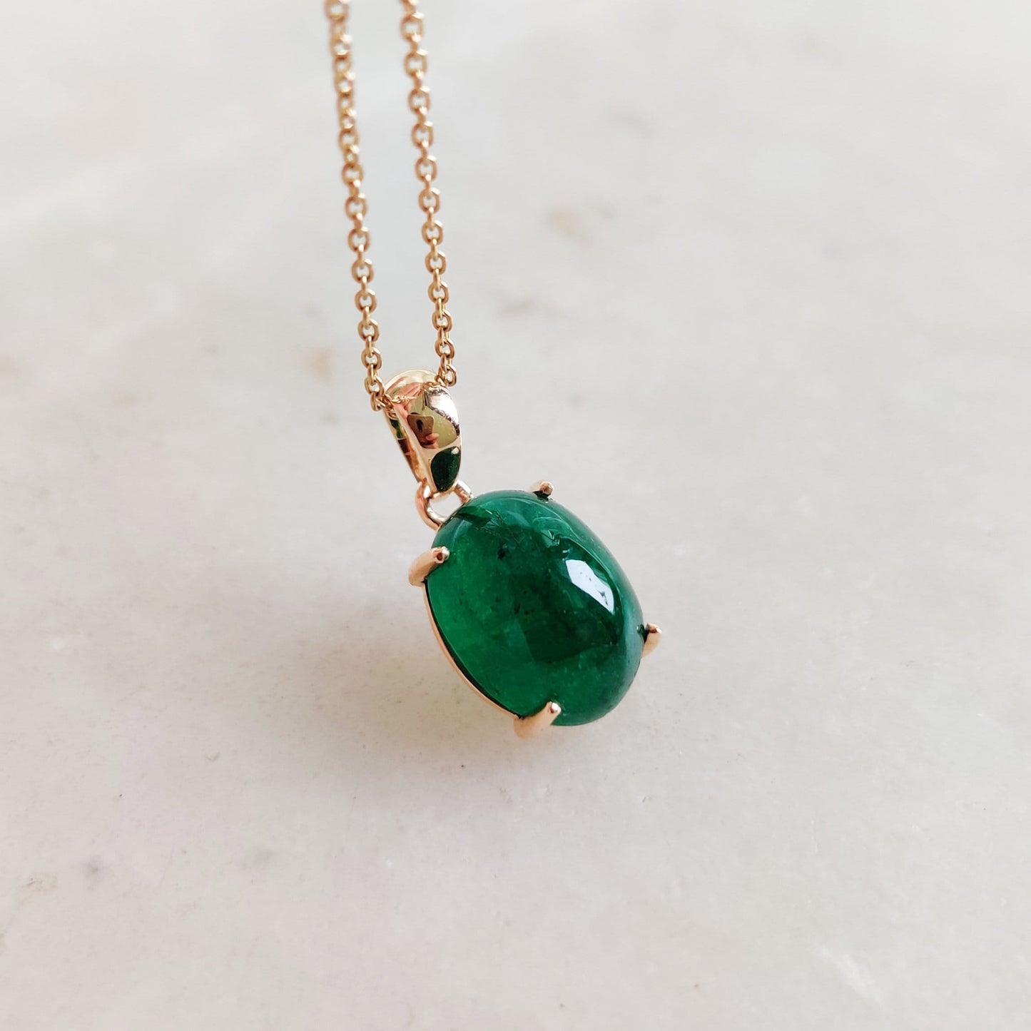 14K Gold Natural Emerald Pendant, Solid Yellow Gold Emerald Pendant, May Birthstone Pendant, Oval Zambian Emerald Pendant, Christmas Present