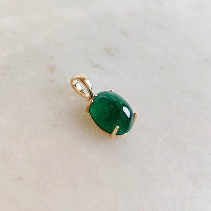 14K Gold Natural Emerald Pendant, Solid Yellow Gold Emerald Pendant, May Birthstone Pendant, Oval Zambian Emerald Pendant, Christmas Present