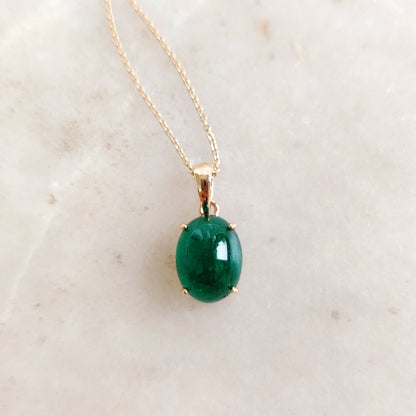 14K Gold Natural Emerald Pendant, Solid Yellow Gold Emerald Pendant, May Birthstone Pendant, Oval Zambian Emerald Pendant, Christmas Present