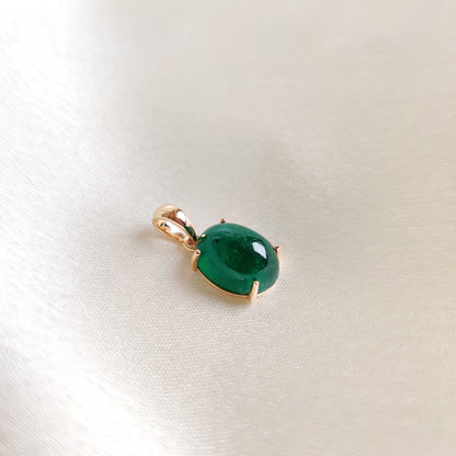 14K Gold Natural Emerald Pendant, Solid Yellow Gold Emerald Pendant, May Birthstone Pendant, Oval Zambian Emerald Pendant, Christmas Present