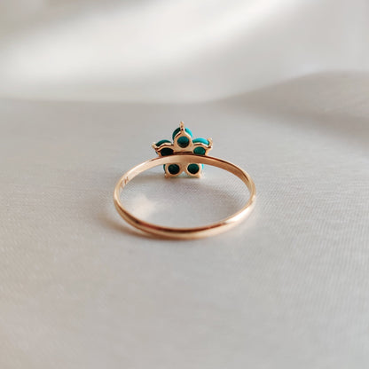 Natural Turquoise & Pearl Ring, 14K Solid Yellow Gold Ring, Dainty Arizona Turquoise Ring, December Birthstone Ring, Christmas Present