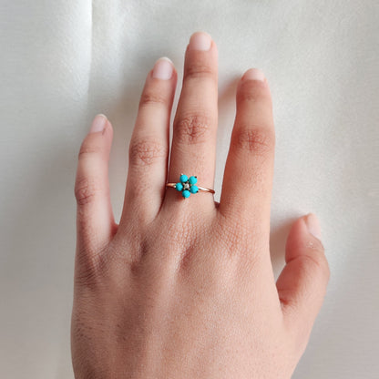 Natural Turquoise & Pearl Ring, 14K Solid Yellow Gold Ring, Dainty Arizona Turquoise Ring, December Birthstone Ring, Christmas Present