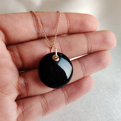 Natural Black Onyx Pendant, Black Onyx 14K Solid Yellow Gold Pendant, December Birthstone Pendant, Black Onyx Jewelry, Anniversary Gift