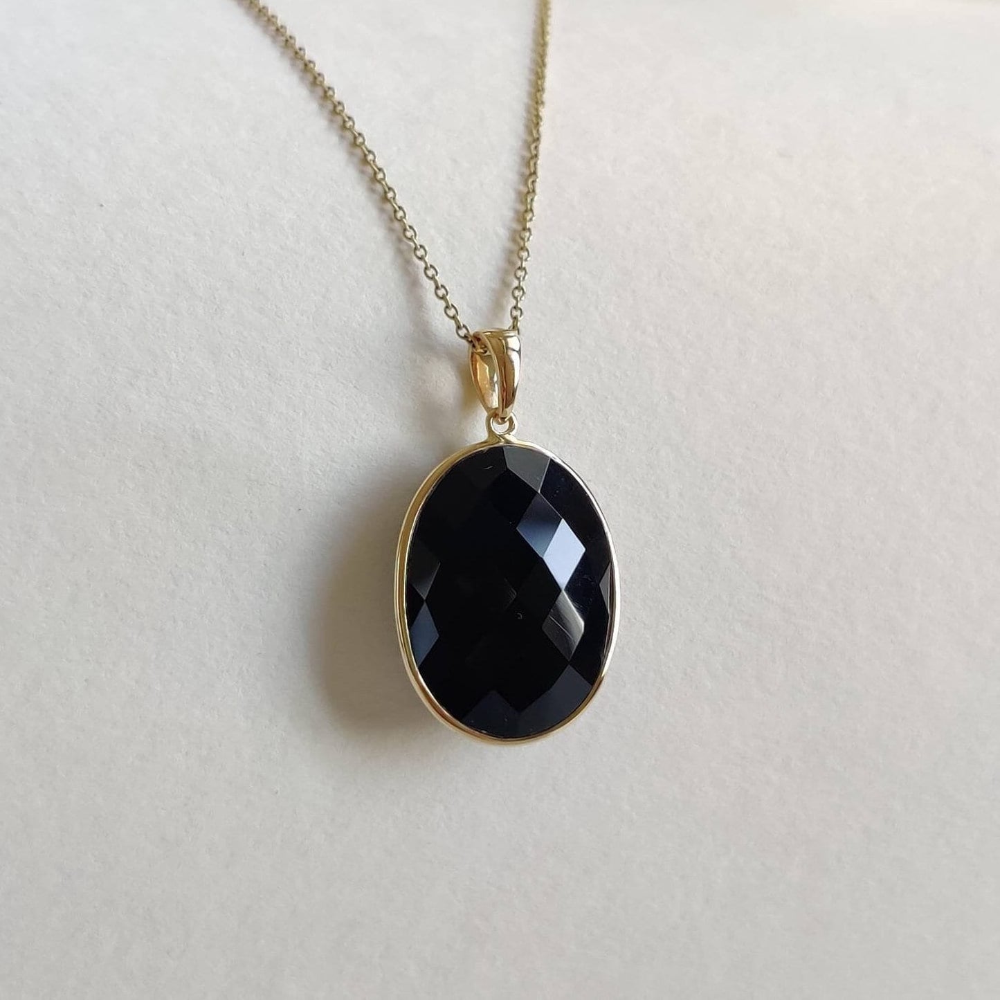 Natural Black Onyx Pendant, 14K Solid Yellow Gold Black Onyx Pendant, December Birthstone Pendant, Black Onyx Jewelry, Christmas Present