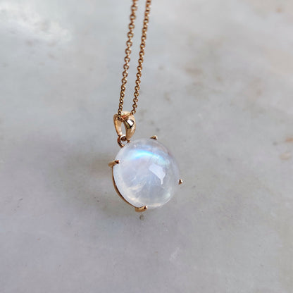 Natural Rainbow Moonstone Pendant, 14K Solid Yellow Gold Pendant, June Birthstone Pendant, Christmas Present, Blue Moonstone Jewelry