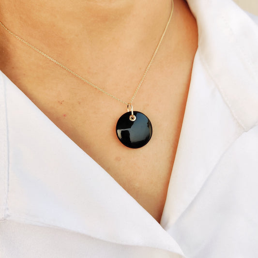 Natural Black Onyx Pendant, Black Onyx 14K Solid Yellow Gold Pendant, December Birthstone Pendant, Black Onyx Jewelry, Anniversary Gift