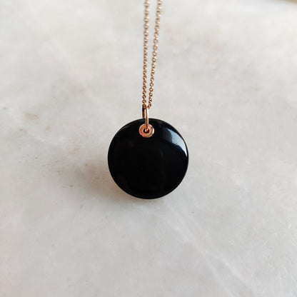 Natural Black Onyx Pendant, Black Onyx 14K Solid Yellow Gold Pendant, December Birthstone Pendant, Black Onyx Jewelry, Anniversary Gift