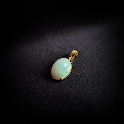 Natural Ethiopion White Opal Pendant, 14K Solid Yellow Gold Opal Pendant, October Birthstone Pendant, Iridescent Opal Pendant,Christmas Gift