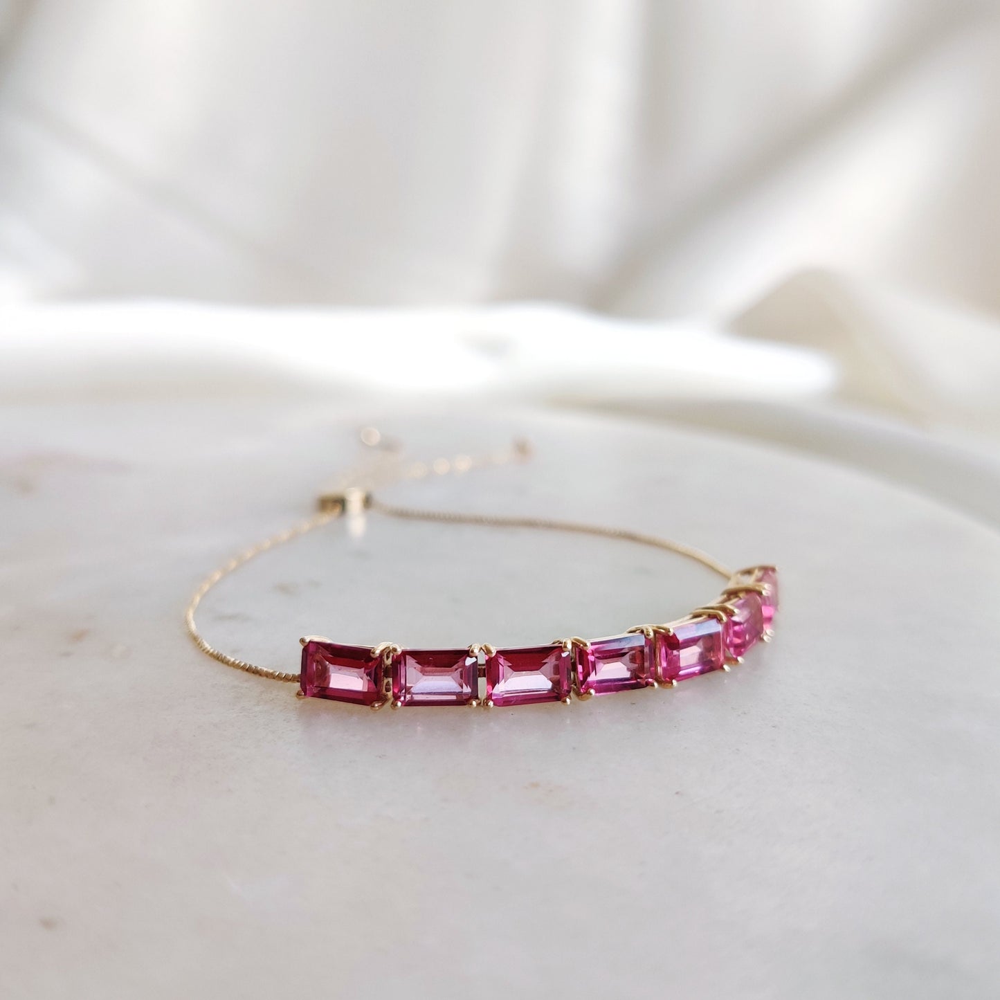 Natural Pink Topaz Bolo Bracelet, 14K Solid Yellow Gold Topaz Bracelet, Dainty Bolo Bracelet, Pink Topaz Gold Bracelet, December Birthstone