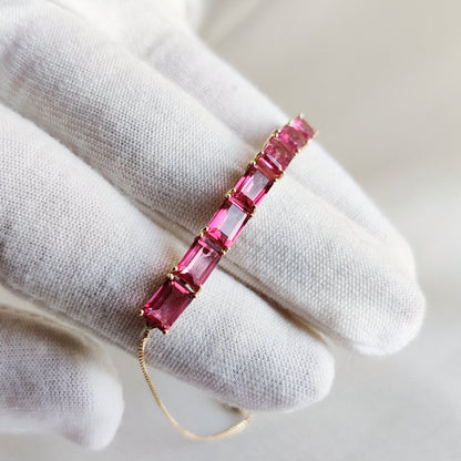 Natural Pink Topaz Bolo Bracelet, 14K Solid Yellow Gold Topaz Bracelet, Dainty Bolo Bracelet, Pink Topaz Gold Bracelet, December Birthstone