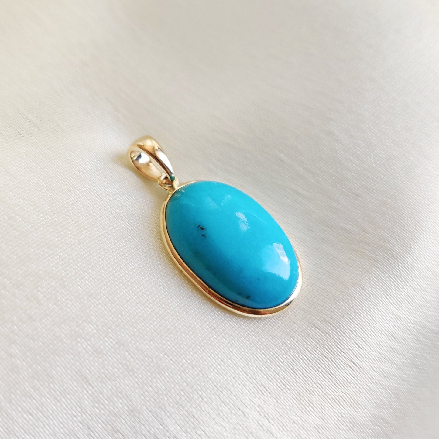 Natural Sleeping Beauty Turquoise Pendant, 14K Solid Yellow Gold Turquoise Pendant, December Birthstone Pendant, Arizona Turquoise Jewelry