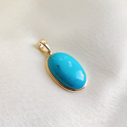 Natural Sleeping Beauty Turquoise Pendant, 14K Solid Yellow Gold Turquoise Pendant, December Birthstone Pendant, Arizona Turquoise Jewelry