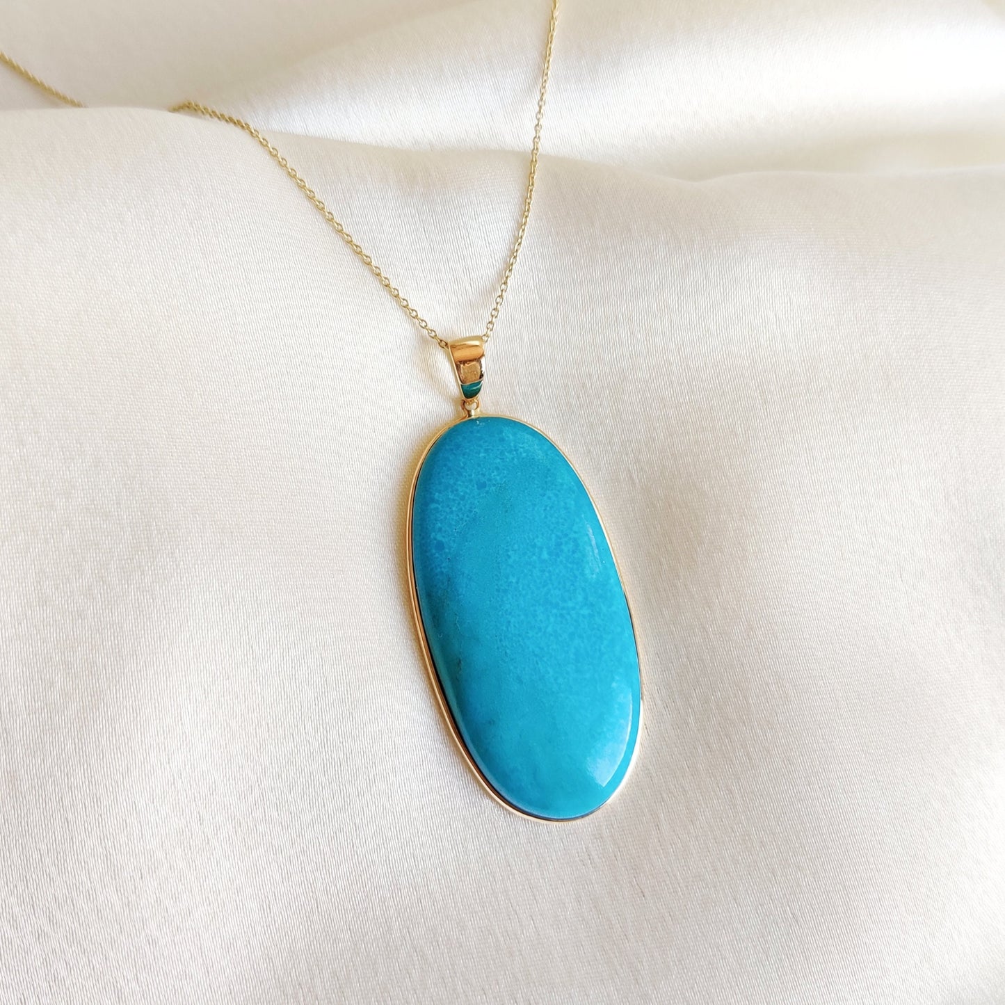 Natural Sleeping Beauty Turquoise Pendant, 14K Solid Yellow Gold Turquoise Pendant, December Birthstone Pendant, Arizona Turquoise Jewelry