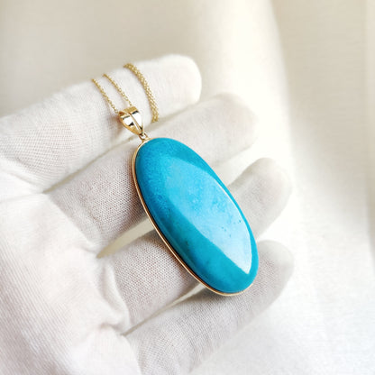 Natural Sleeping Beauty Turquoise Pendant, 14K Solid Yellow Gold Turquoise Pendant, December Birthstone Pendant, Arizona Turquoise Jewelry