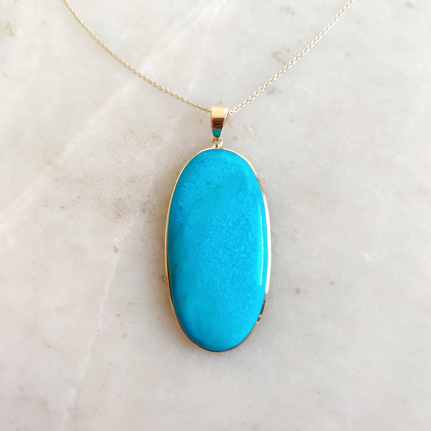 Natural Sleeping Beauty Turquoise Pendant, 14K Solid Yellow Gold Turquoise Pendant, December Birthstone Pendant, Arizona Turquoise Jewelry