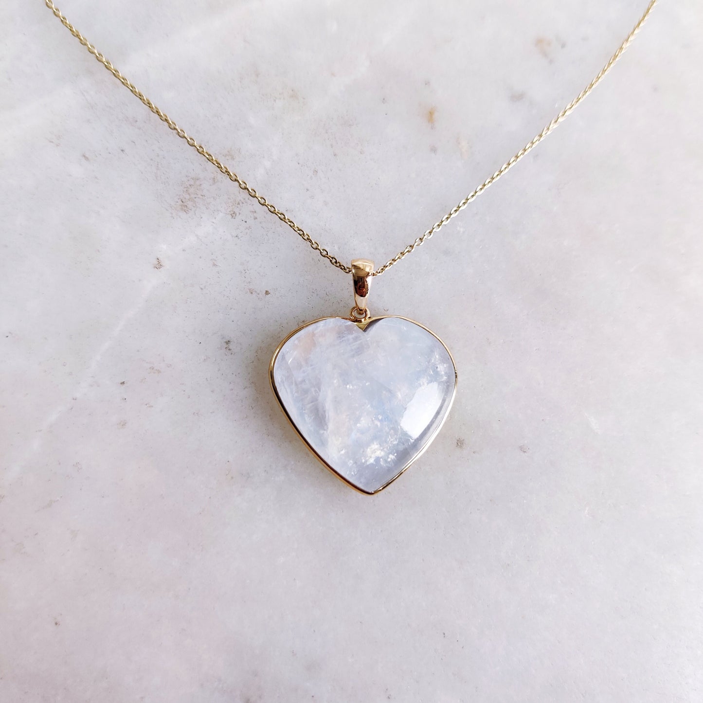 Natural Rainbow Moonstone Heart Pendant, 14K Solid Yellow Gold Moonstone Pendant, Blue Moonstone Jewelry, June Birthstone Pendant