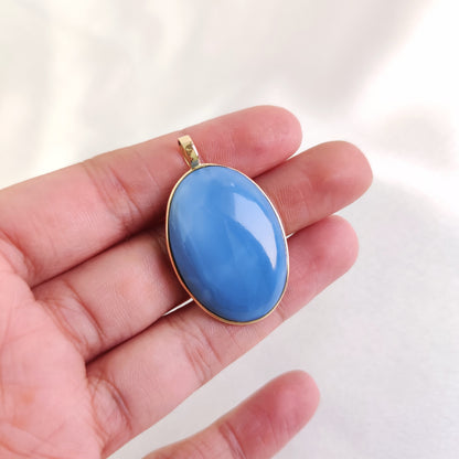 Natural Blue Opal Pendant, 14K Solid Gold Blue Opal Pendant, Solid Gold Pendant Necklace, October Birthstone, Bezel Pendant, Christmas Gift