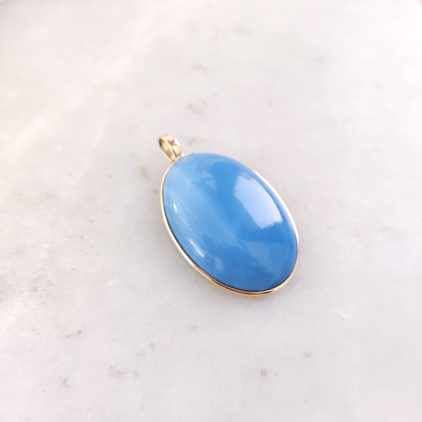 Natural Blue Opal Pendant, 14K Solid Gold Blue Opal Pendant, Solid Gold Pendant Necklace, October Birthstone, Bezel Pendant, Christmas Gift