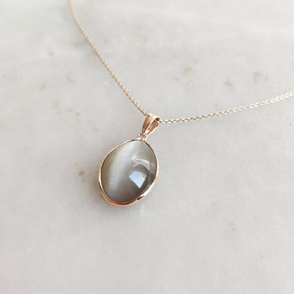 Natural Cat&#39;s Eye Pendant, 14K Solid Yellow Gold Cats Eye Pendant, June Birthstone, Bezel Pendant, Cat&#39;s Eye Jewelry, Anniversary Gift