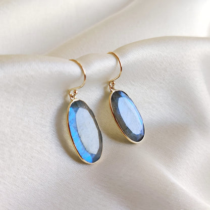 Natural Labradorite Earrings, 14K Solid Yellow Gold Labradorite Earrings, August Birthstone Earrings, Labradorite Jewelry, Birthday Present