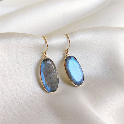 Natural Labradorite Earrings, 14K Solid Yellow Gold Labradorite Earrings, August Birthstone Earrings, Labradorite Jewelry, Birthday Present