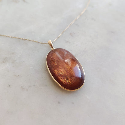 Natural Sunstone Pendant, 14K Solid Gold Sunstone Pendant, Yellow Gold Necklace Pendant, July August Birthstone, Feldspar Crystal Pendant