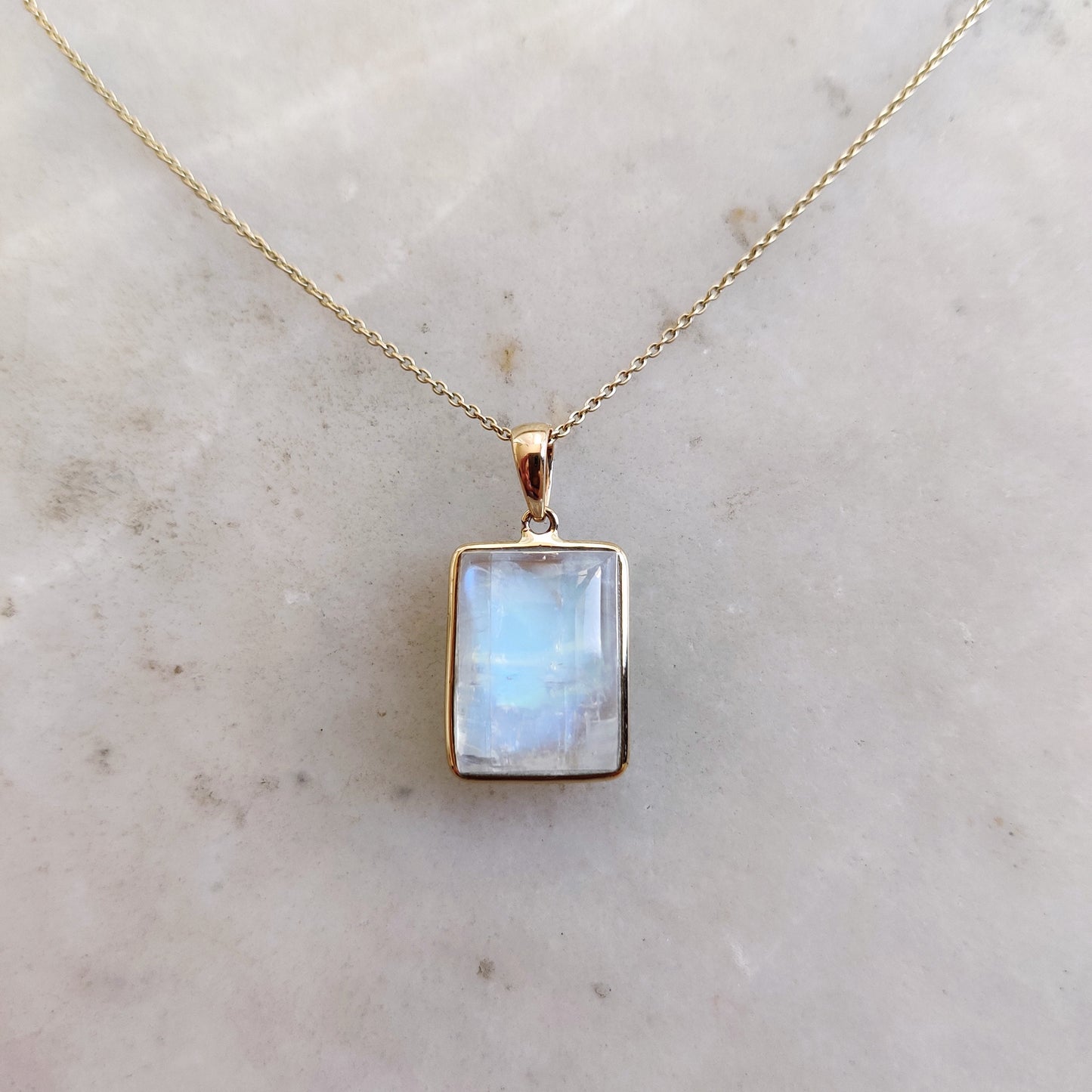 Natural Rainbow Moonstone Pendant, 14K Solid Yellow Gold Moonstone Pendant, Blue Moonstone Jewelry, June Birthstone Pendant, Birthday Gift