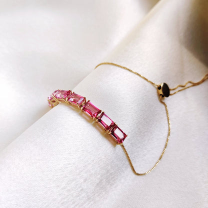 Natural Pink Topaz Bolo Bracelet, 14K Solid Yellow Gold Topaz Bracelet, Dainty Bolo Bracelet, Pink Topaz Gold Bracelet, December Birthstone