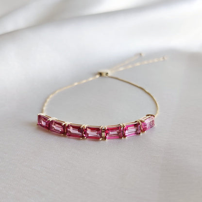 Natural Pink Topaz Bolo Bracelet, 14K Solid Yellow Gold Topaz Bracelet, Dainty Bolo Bracelet, Pink Topaz Gold Bracelet, December Birthstone