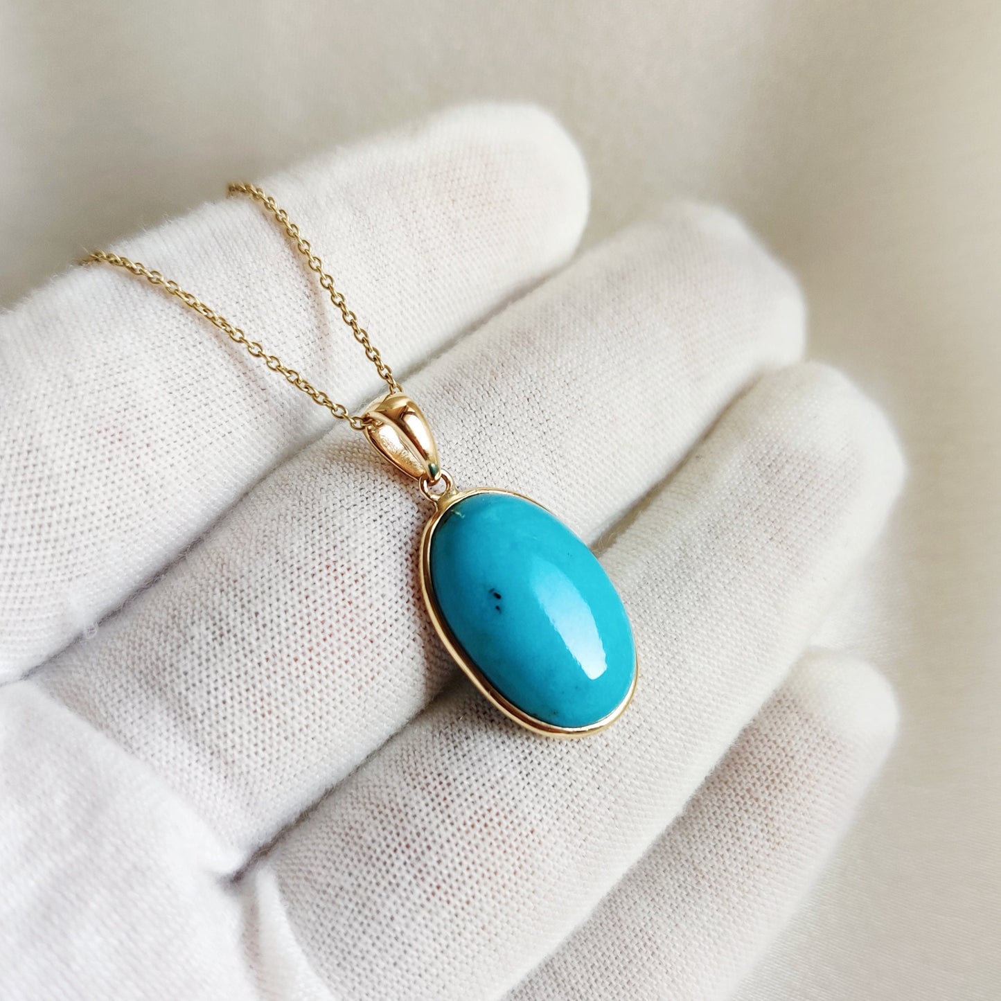 Natural Sleeping Beauty Turquoise Pendant, 14K Solid Yellow Gold Turquoise Pendant, December Birthstone Pendant, Arizona Turquoise Jewelry