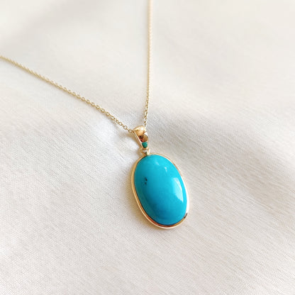 Natural Sleeping Beauty Turquoise Pendant, 14K Solid Yellow Gold Turquoise Pendant, December Birthstone Pendant, Arizona Turquoise Jewelry