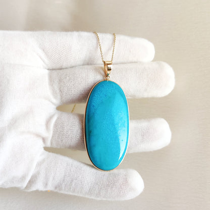 Natural Sleeping Beauty Turquoise Pendant, 14K Solid Yellow Gold Turquoise Pendant, December Birthstone Pendant, Arizona Turquoise Jewelry