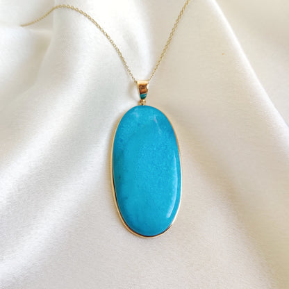 Natural Sleeping Beauty Turquoise Pendant, 14K Solid Yellow Gold Turquoise Pendant, December Birthstone Pendant, Arizona Turquoise Jewelry