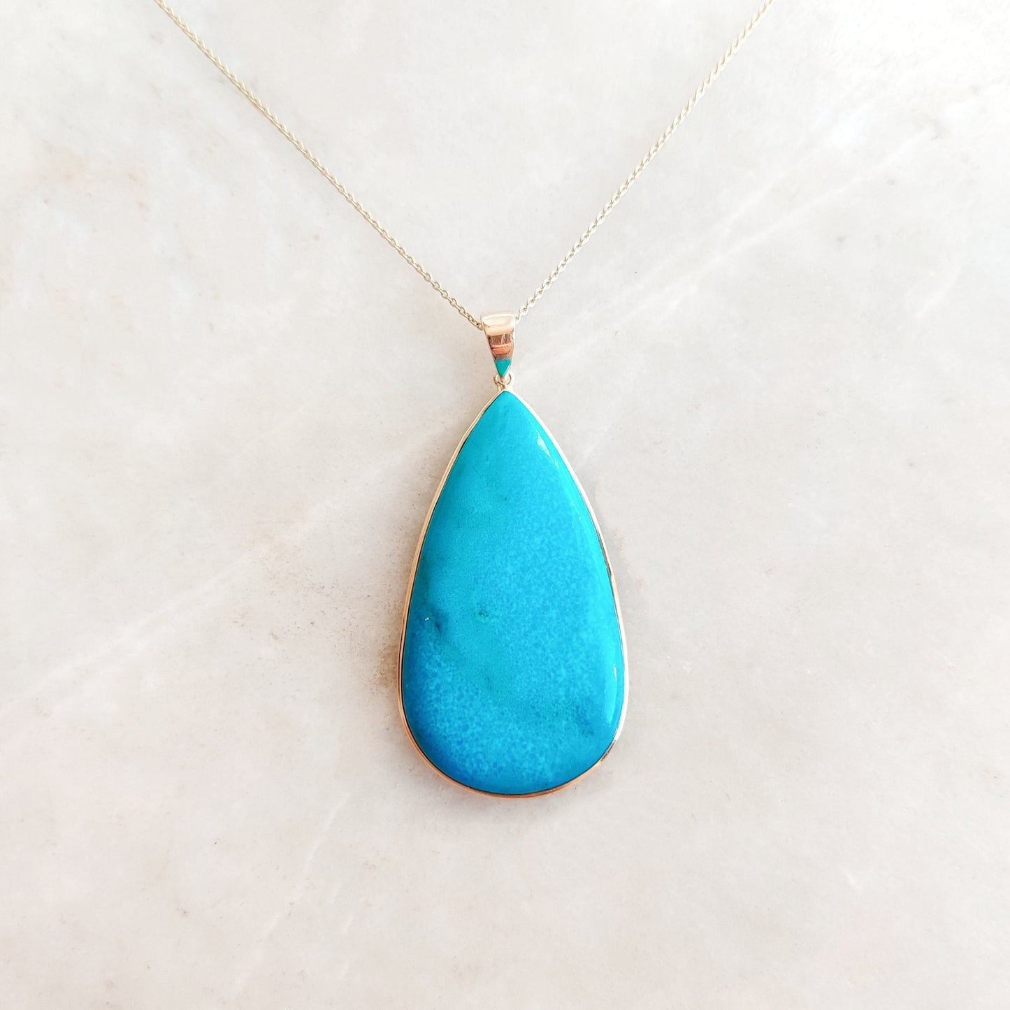 Natural Sleeping Beauty Turquoise Pendant, 14K Solid Yellow Gold Turquoise Pendant, December Birthstone Pendant, Arizona Turquoise Jewelry