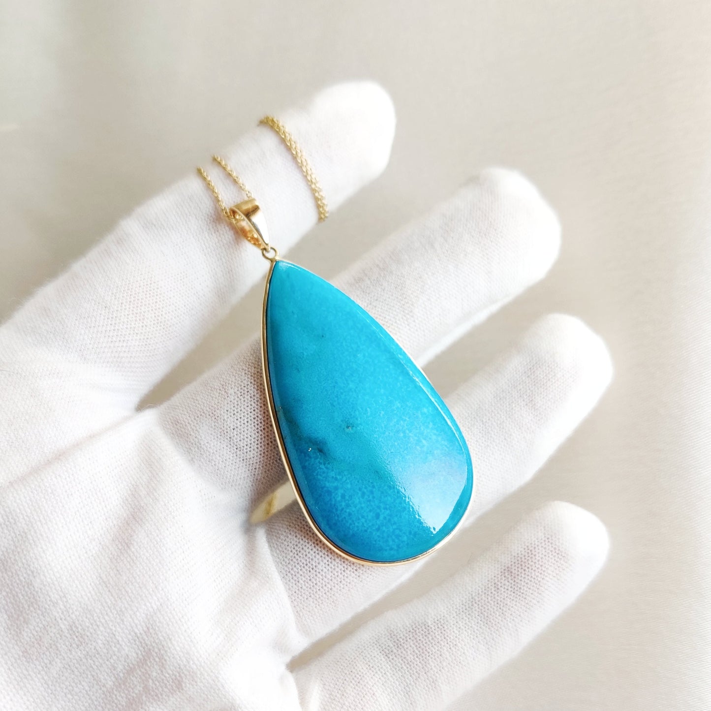 Natural Sleeping Beauty Turquoise Pendant, 14K Solid Yellow Gold Turquoise Pendant, December Birthstone Pendant, Arizona Turquoise Jewelry